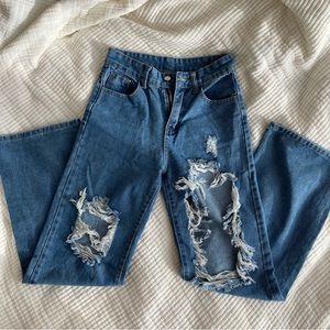 Ripped Wide Leg High Waist Pants